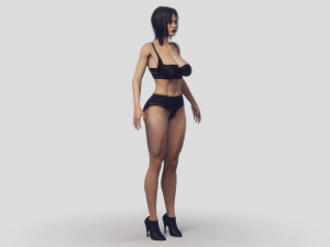 busty brunette in black lingerie 3D Модель