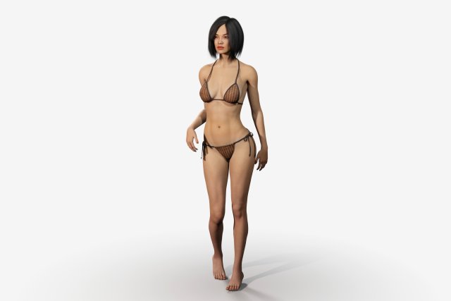 rigged asian style woman wearing bikini 3D Model .c4d .max .obj .3ds .fbx .stl .blend 