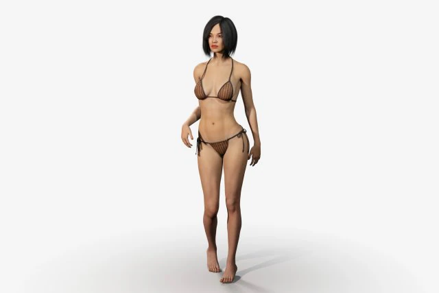donna truccata in stile asiatico che indossa bikini Modello 3D .c4d .max .obj .3ds .fbx .stl .blend 