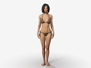 rigged asian style woman wearing bikini 3D Model