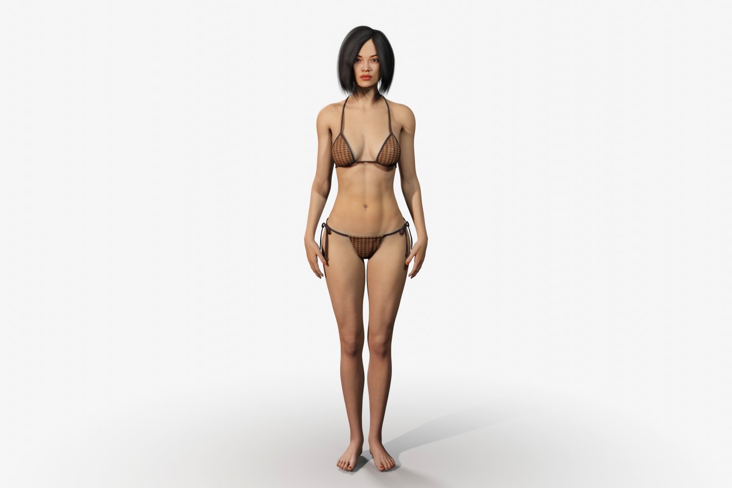 Low-poly 3D Model. rigged asian style woman wearing bikini. 