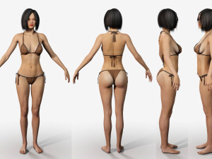 rigged asian style woman wearing bikini 3D Model