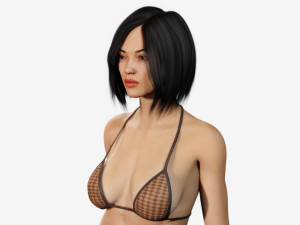 rigged asian style woman wearing bikini 3D Model