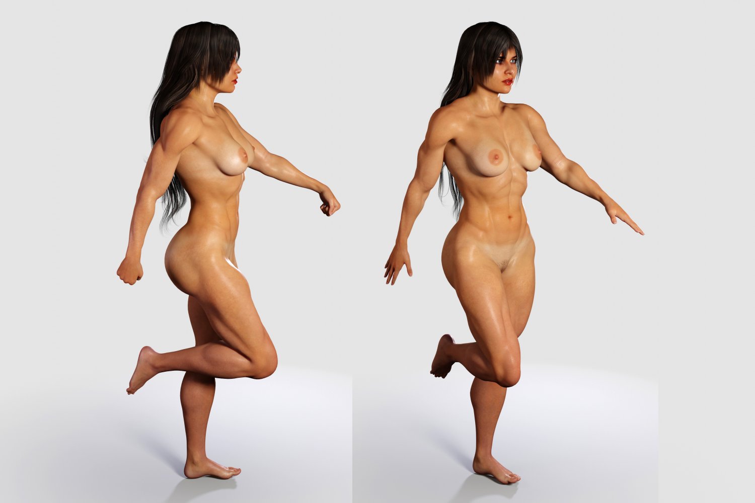 Naked Bodybuilder Muscular Woman Rigged 3D Model. 
