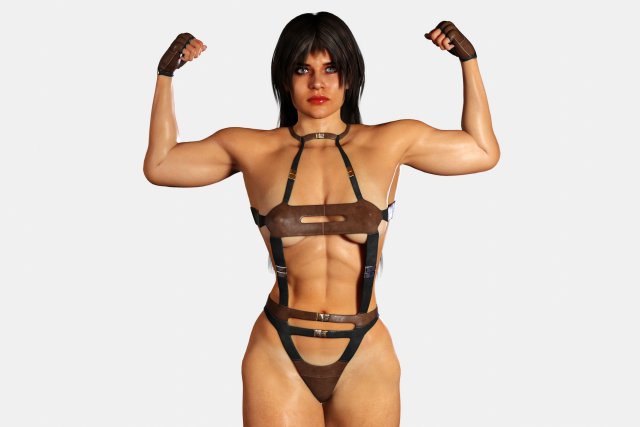 bodybuilder woman in leather suit 3D Модель .c4d .max .obj .3ds .fbx .stl .blend 