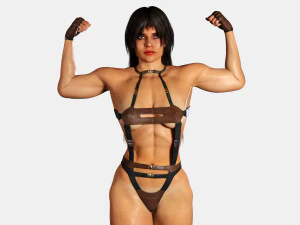 donna bodybuilder in tuta di pelle Modello 3D