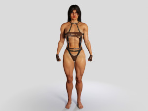 bodybuilder woman in leather suit 3D Модель