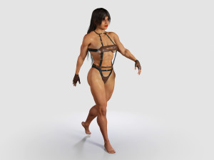 bodybuilder woman in leather suit 3D Модель