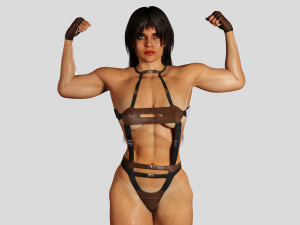 bodybuilder woman in leather suit 3D Модель