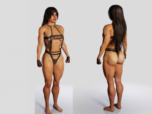 bodybuilder woman in leather suit 3D Модель