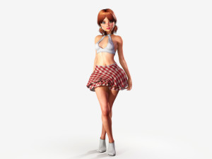 redhead toon girl - fully rigged Model 3D