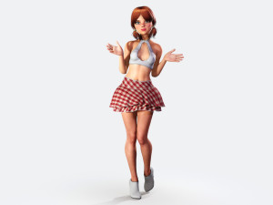 redhead toon girl - fully rigged Model 3D