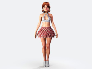 redhead toon girl - fully rigged Model 3D