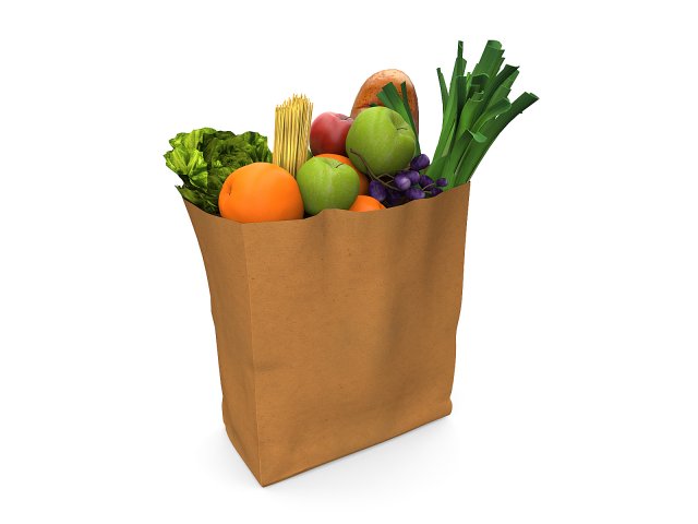 Groceries in a paper bag 3D Model .c4d .max .obj .3ds .fbx .stl .blend 