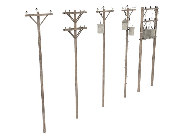 Electric Pole Wooden 3D Модель .c4d .max .obj .3ds .fbx .stl .blend 
