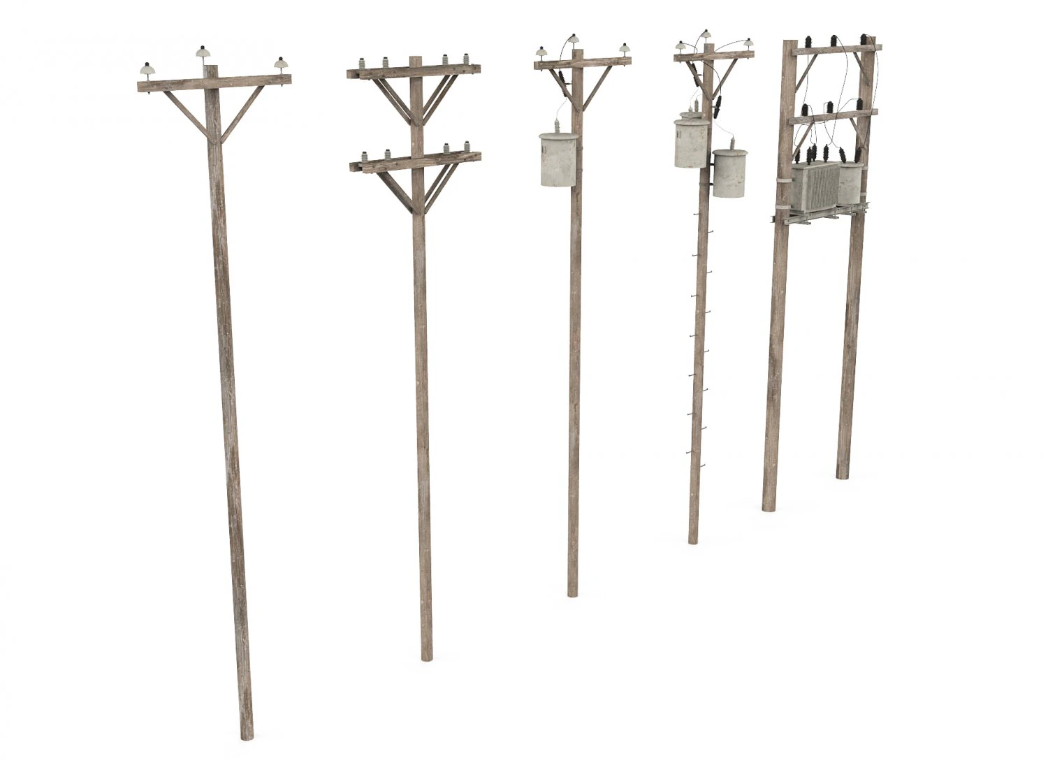 Electric Pole Wooden 3D Model .c4d .max .obj .3ds .fbx .stl .blend 