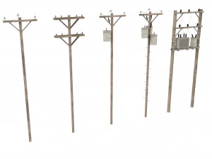 Electric Pole Wooden 3D Model