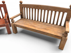 Wooden Bench 3D Model