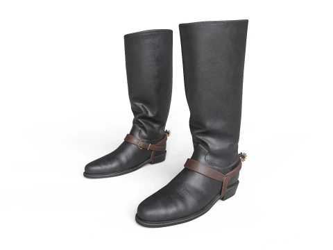 Cowboy Boots with Spurs 3D Model