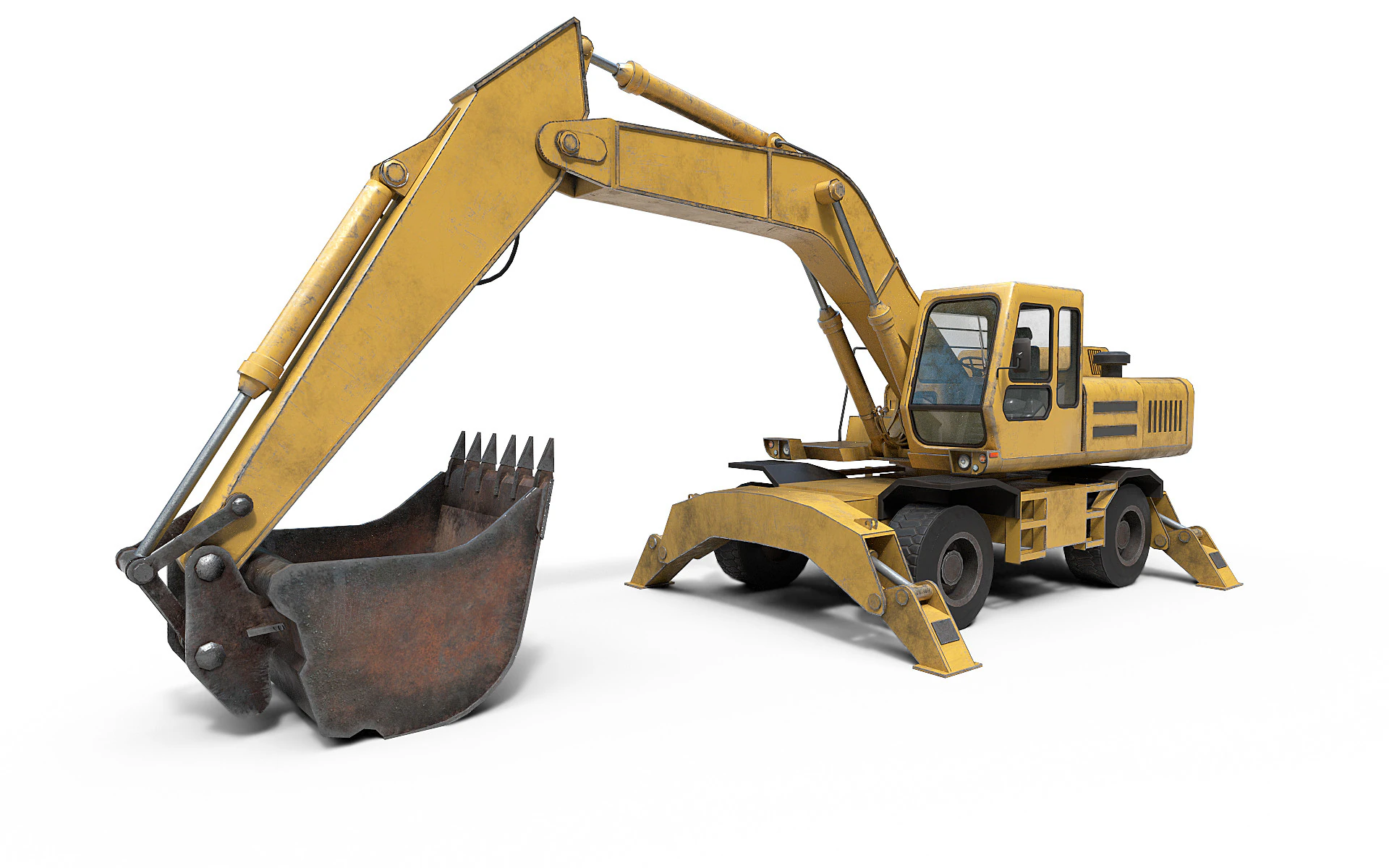 Wheeled Excavator 3D Model .c4d .max .obj .3ds .fbx .stl .blend 