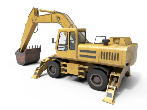 Wheeled Excavator 3D Model