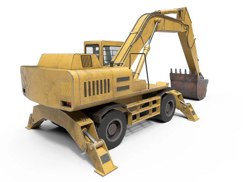 Wheeled Excavator 3D Model