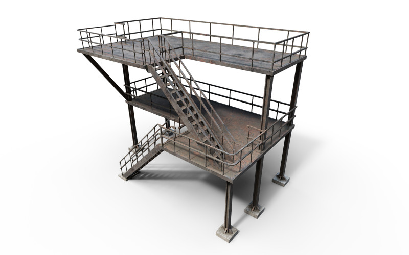 Industrial stair v2 3D Model .c4d .max .obj .3ds .fbx .stl .blend 