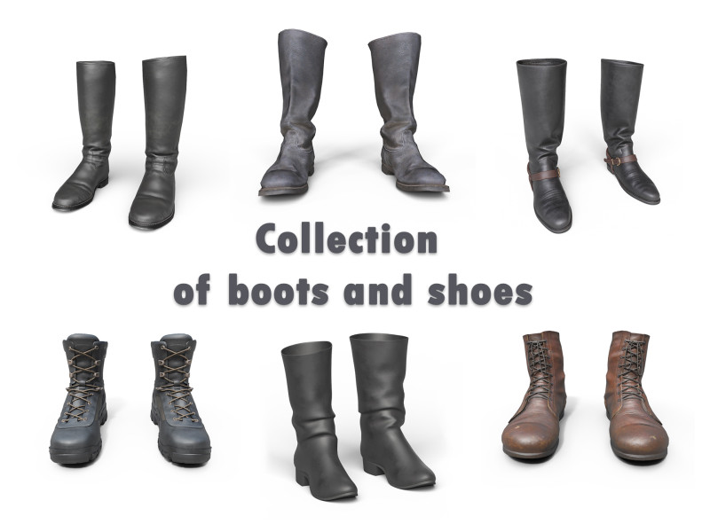 Koleksi sepatu bot dan sepatu Model 3D .c4d .max .obj .3ds .fbx .stl .blend 