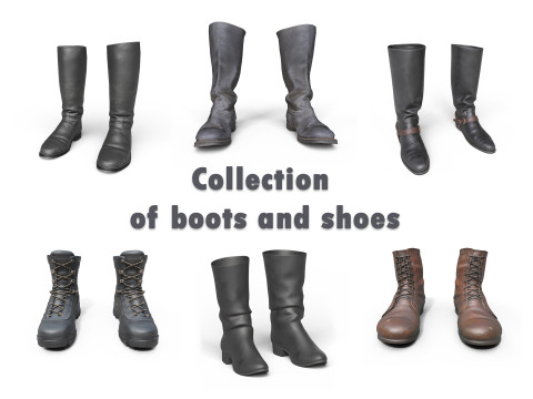 Sammlung von Stiefeln und Schuhen 3D Modell