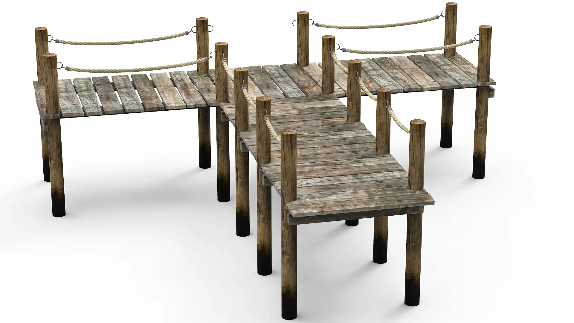 Old Wooden pier 3D Model .c4d .max .obj .3ds .fbx .stl .blend 