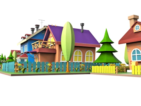 Cartoon village 3D Model