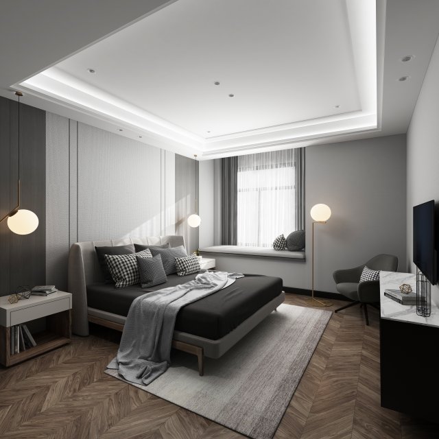 modern bedroom 3D Модель .c4d .max .obj .3ds .fbx .stl .blend 