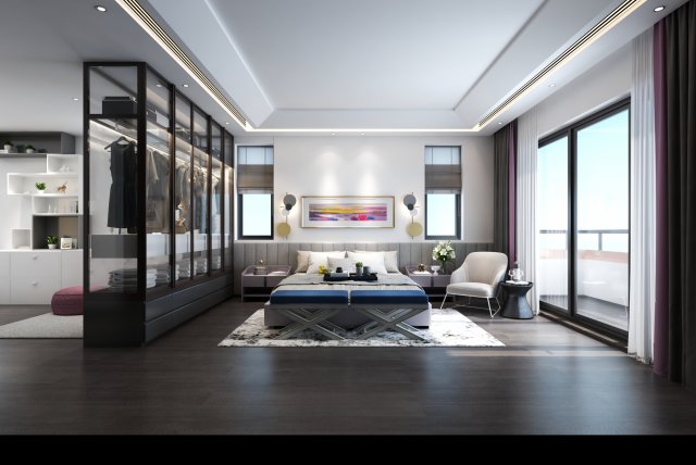 modern bedroom Model 3D .c4d .max .obj .3ds .fbx .stl .blend