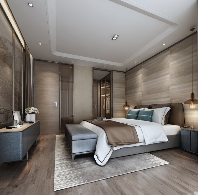 modern bedroom 3D 模型 .c4d .max .obj .3ds .fbx .stl .blend 