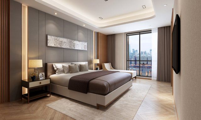 modern bedroom 3D 模型 .c4d .max .obj .3ds .fbx .stl .blend 