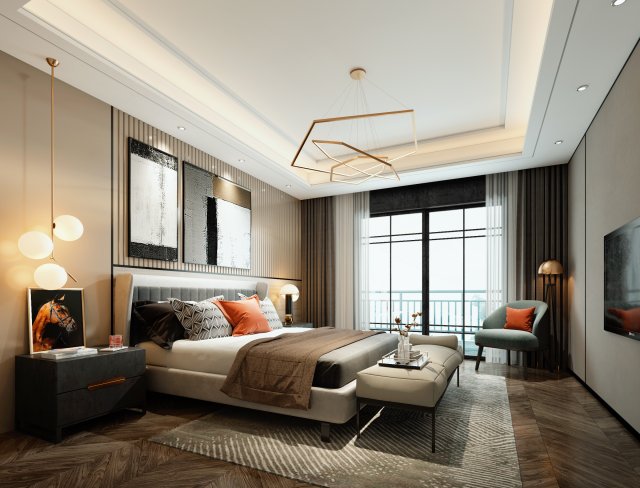 modern bedroom Modelo 3D .c4d .max .obj .3ds .fbx .stl .blend 