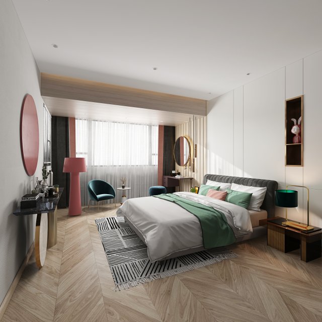 modern bedroom Modelo 3D .c4d .max .obj .3ds .fbx .stl .blend 