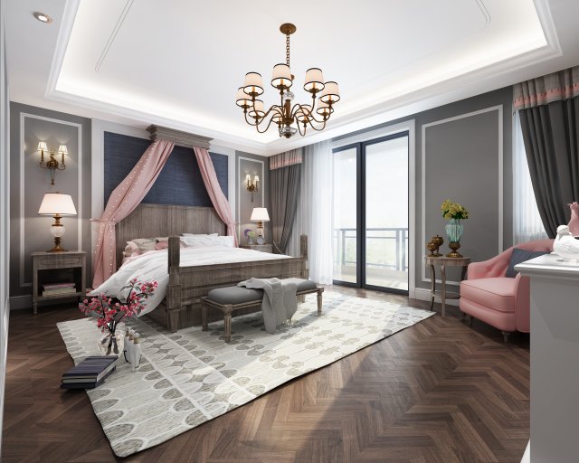 luxurious bedroom 3D मॉडल .c4d .max .obj .3ds .fbx .stl .blend 