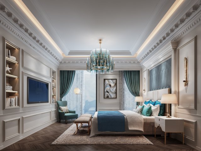 luxurious bedroom 3D Model .c4d .max .obj .3ds .fbx .stl .blend