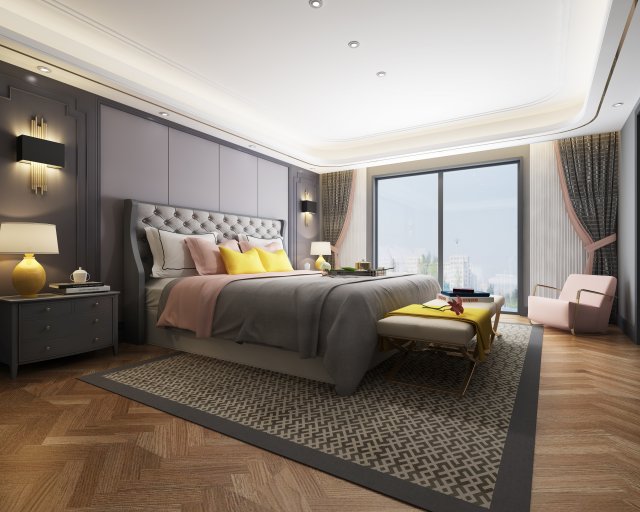 luxurious bedroom 3D Model .c4d .max .obj .3ds .fbx .stl .blend 