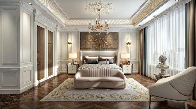 luxurious bedroom 3D Модель .c4d .max .obj .3ds .fbx .stl .blend 