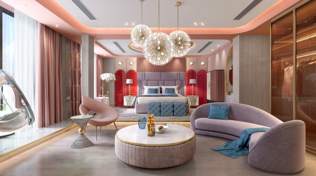 luxurious bedroom 3D Модель .c4d .max .obj .3ds .fbx .stl .blend 