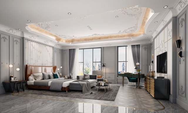 luxurious bedroom 3D 모델 .c4d .max .obj .3ds .fbx .stl .blend 