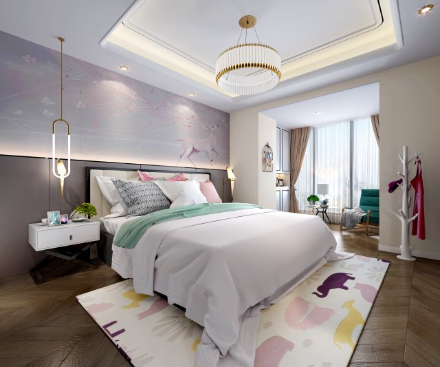 modern bedroom 3D Модель .c4d .max .obj .3ds .fbx .stl .blend 