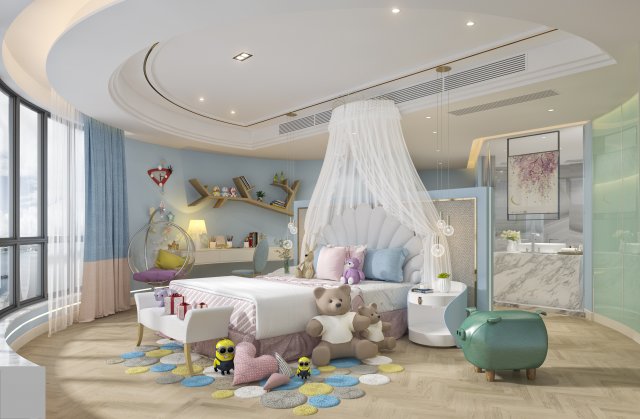 childrens bedroom 3D Model .c4d .max .obj .3ds .fbx .stl .blend 