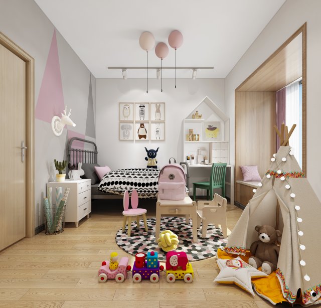 childrens bedroom 3D 모델 .c4d .max .obj .3ds .fbx .stl .blend 