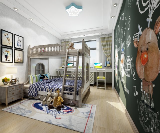 childrens bedroom 3D Model .c4d .max .obj .3ds .fbx .stl .blend 