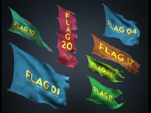 20 fully loop animated flags mid-poly 3D Model