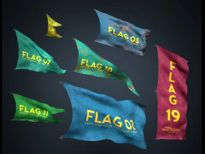 20 fully loop animated flags mid-poly 3D Model