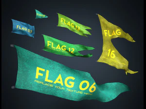 20 fully loop animated flags mid-poly 3D Model